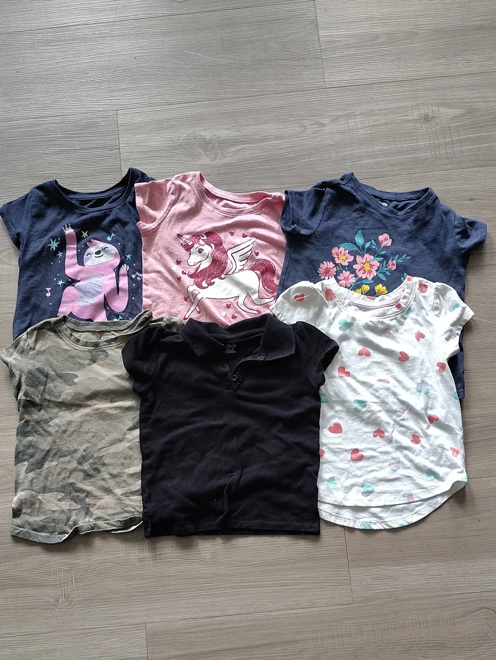 Girls Mixed Graphic Tee Lot - Navy, Pink, Black, White, Camo